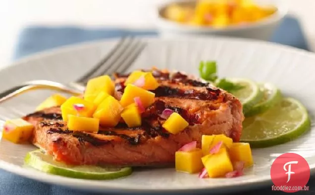 Gengibre grelhado-salmão Teriyaki com mel-Salsa de Manga