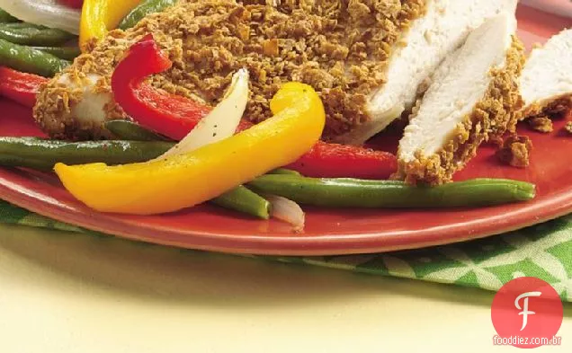 Cajun Forno-Frango Frito e Legumes Assados