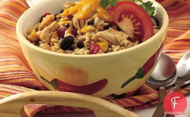 Feijão preto, frango e arroz