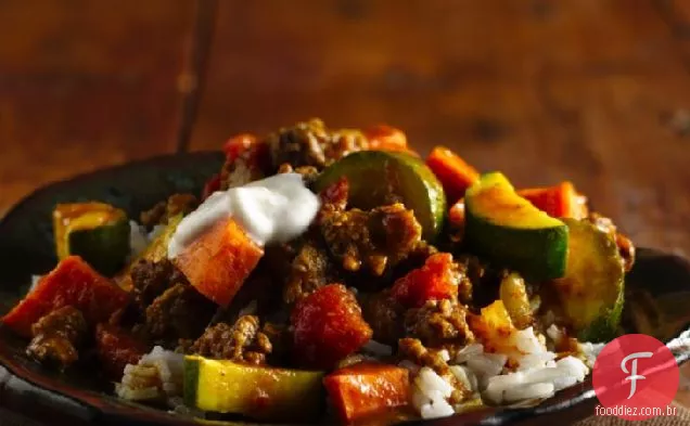 Carne, abóbora de Verão e Curry de Batata Doce