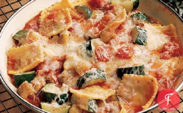 Ravioli e ensopado de berinjela