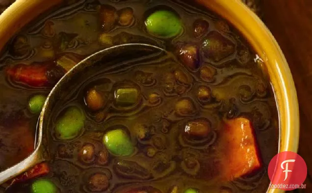 Lentilha curry e ensopado de vegetais
