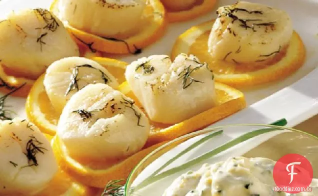 Vieiras grelhadas com maionese de Cebolinha Laranja