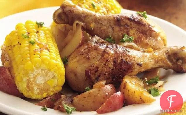Frango e milho em casa