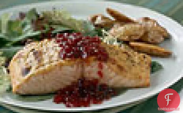 Salmão Assado com mostarda com molho de mirtilo