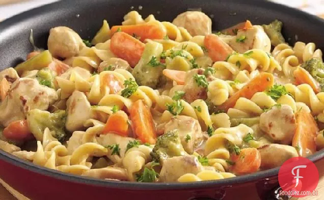 Frango e macarrão frigideira