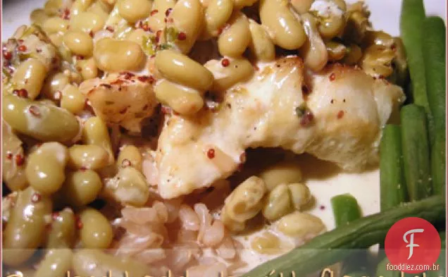 Arinca defumada com flageolets em molho cremoso de mostarda (ou Nigel Slater faz WTSIM)