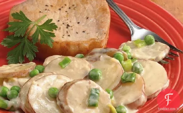 Batatas Alfredo com ervilhas