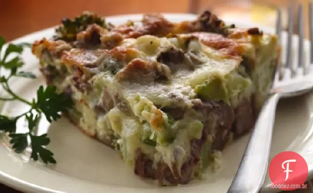 Carne impossivelmente fácil, brócolis e Torta de cogumelos