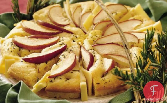 Focaccia de Pêra e alecrim com queijo Fontina