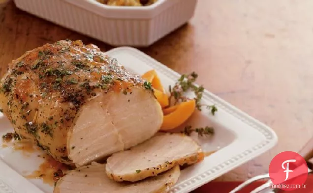 Assado e recheio de Carne De Porco vitrificada com Damasco