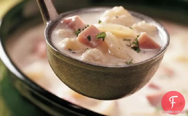 Sopa rápida de presunto e couve-flor