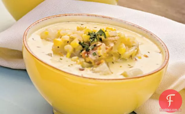 Sopa de milho com ervilhas inglesas