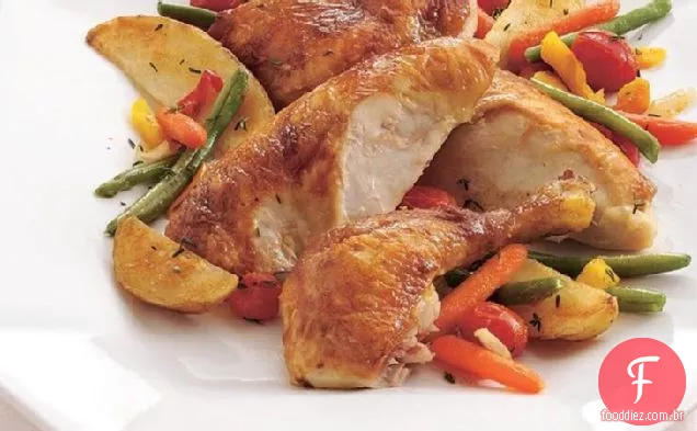 Frango Assado no forno e legumes