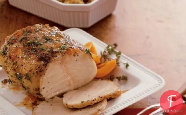 Assado e recheio de carne de porco vitrificada com damasco
