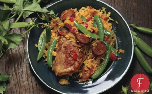 Rápido Frango Paella Com Açúcar Snap Peas
