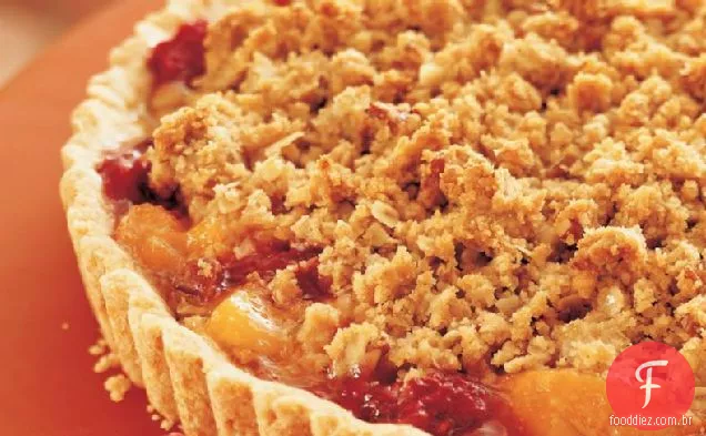 Torta De Streusel De Pêssego-Framboesa