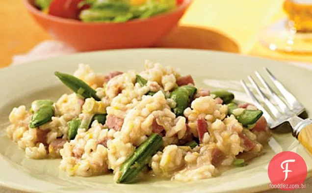 Risoto de presunto com ervilhas de açúcar