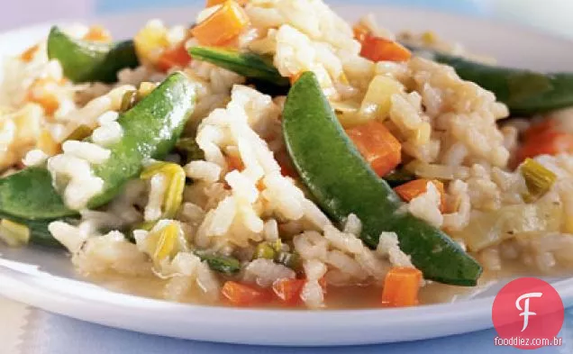 Risoto com ervilhas e alho-poró de Primavera