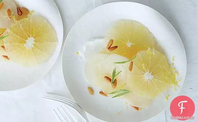 Toranja e beterraba branca com iogurte e estragão