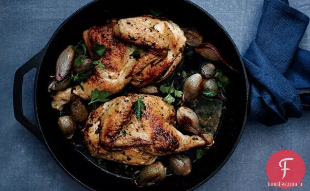 Frango crocante com chalotas