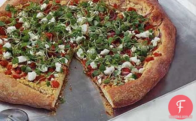 Feijão branco, tomate e pizza de queijo de cabra