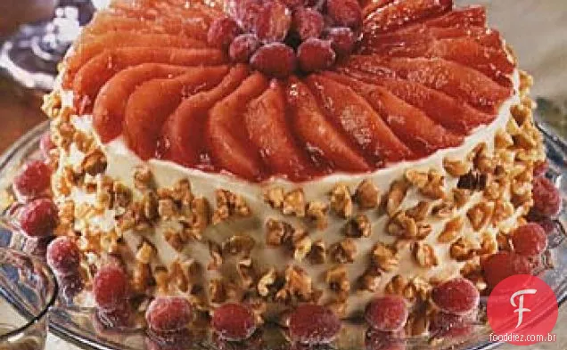 Torta de Cranberry, Pêra e noz de Natal com cream Cheese-cobertura de laranja
