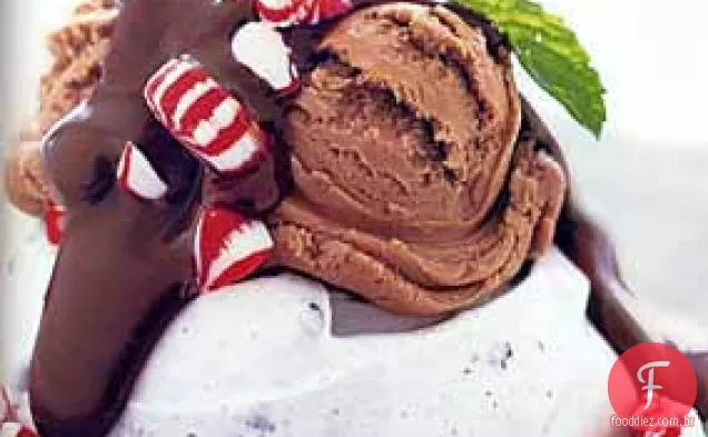 Merengues de chocolate com sorvete, doces de hortelã-pimenta e molho de chocolate com hortelã