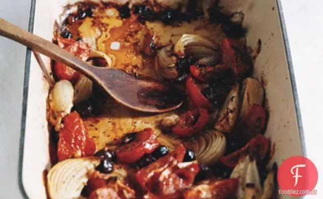 Frango assado com tomate e azeitonas (Poulet Provençal)