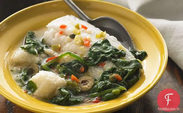 Ensopado de peixe com bolinhos de Arepa