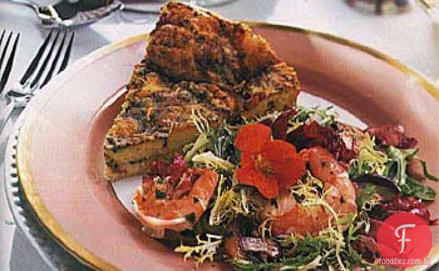 Frisée, Radicchio e salada verde mista com camarão e cogumelos