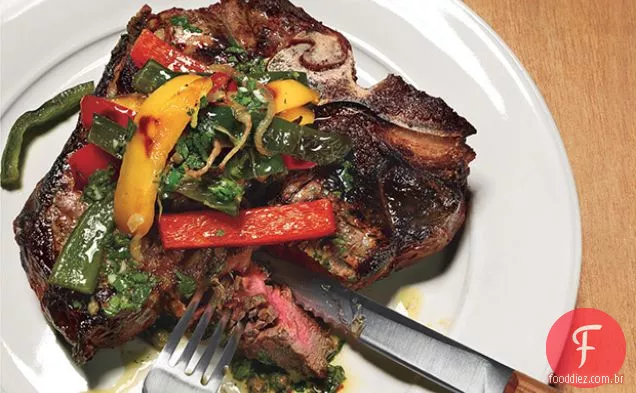 Porterhouse homem das cavernas com Poblano Pan-Fry