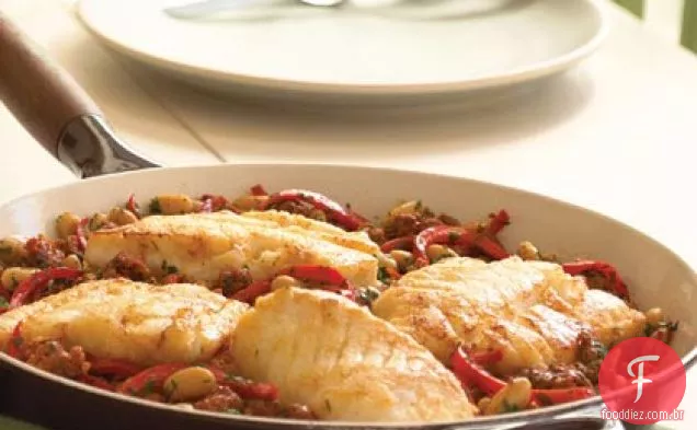 Bacalhau com pimenta vermelha-chouriço Ragout