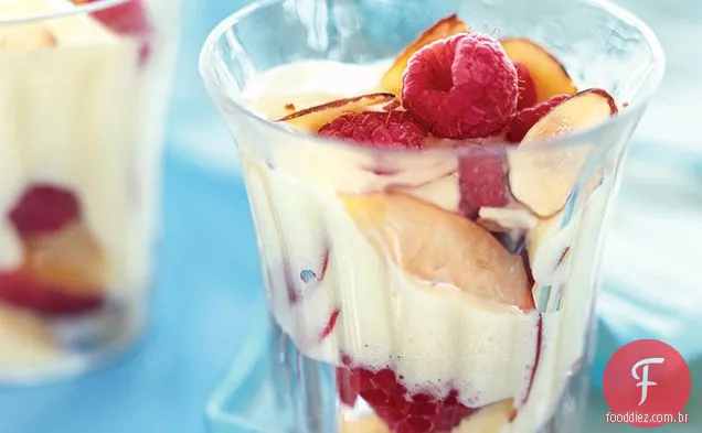 Parfaits framboesa-nectarina com Sabayon pêssego quente