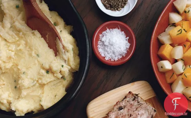 Crème Fraîche e Chive purê de batatas
