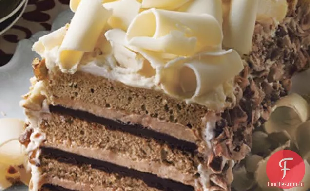 Torta de Espresso de chocolate branco com praliné de avelã
