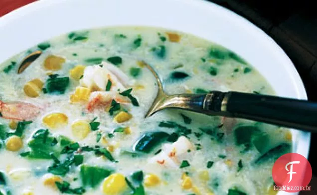 Sopa de milho Poblano com camarão