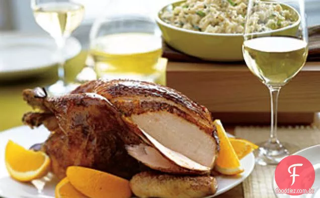 Frango assado com esmalte de soja de bordo