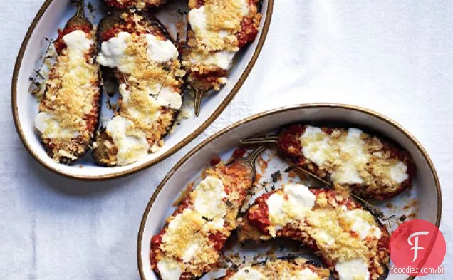 Parmesão de berinjela com mussarela fresca