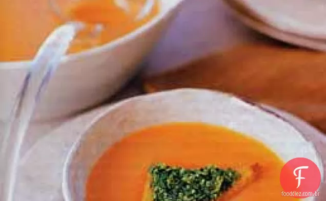 Sopa de abóbora assada picante com Pesto De Semente De Abóbora