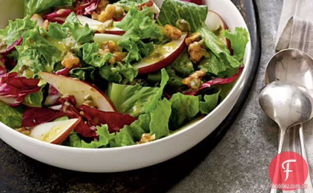 Noz cristalizada, Pêra e salada verde frondosa
