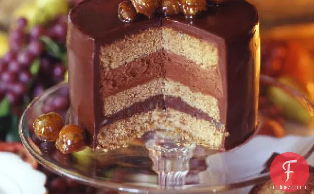 Torta De Castanha de Chocolate com mousse de conhaque de Chocolate