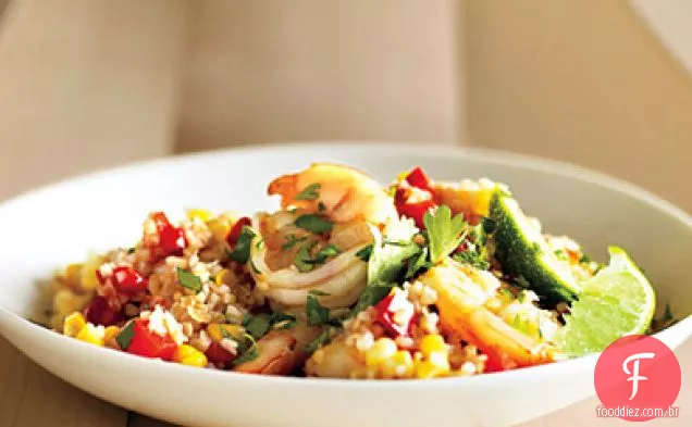 Risoto Bulgur com milho e camarão
