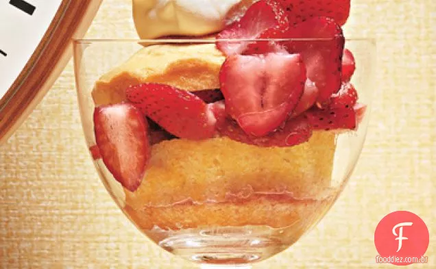 Bolos de leite quente com morangos e creme