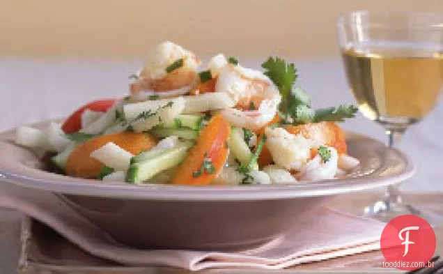 Camarão, Jícama e salada de Damasco