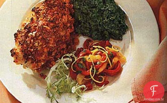 Peitos de frango com tomate seco ao sol e crosta de alho