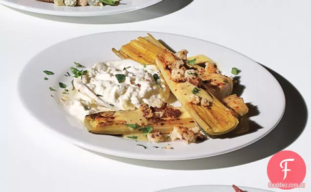 Vinagrete de alho-poró com queijo Burrata e mostarda