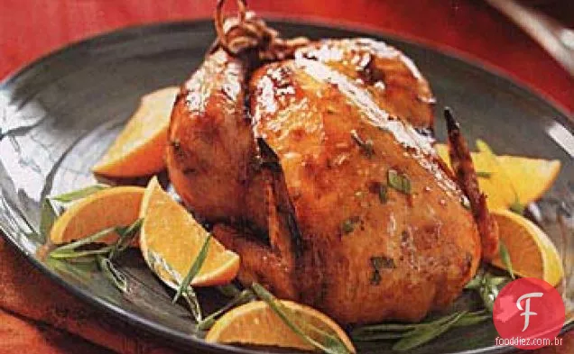 Assado galinhas Cornish jogo com laranja-molho Teriyaki