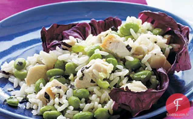 Frango, Edamame e salada de arroz