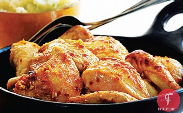 Frango laranja perfumado com purê de Cebolinha